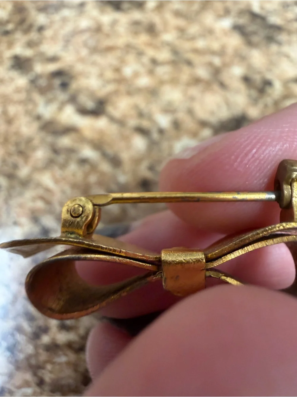 Vintage Gold Tone Engraved Ribbon Bow Brooch Pin Victorian Revival Dangle Loop